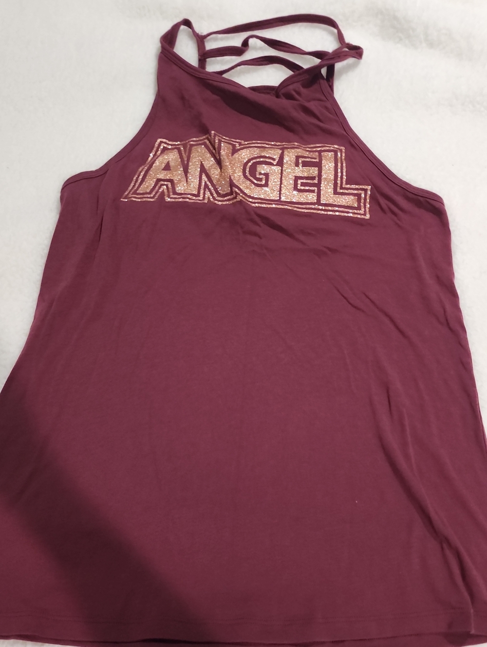 Victoria's Secret Maroon Tank with Gold Glitter 'ANGEL' Graphic